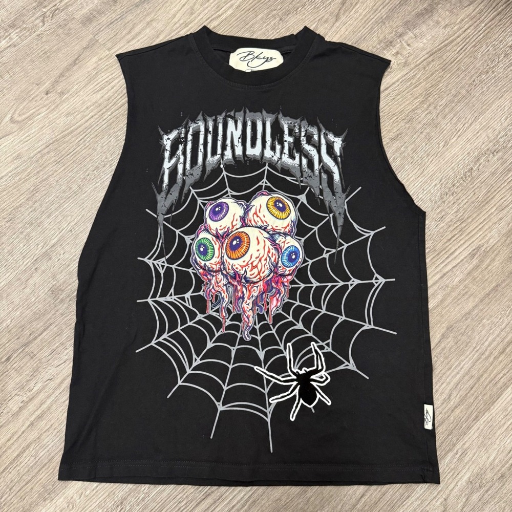 BKYS Boundless Mens Graphic Muscle Tee Black Eyeballs‎ Spider Web Tank Top Small